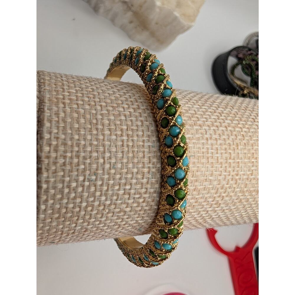 Lily Pulitzer Gold Tone Turquoise Green Bead Bangle Bracelet Fashion Jewelry